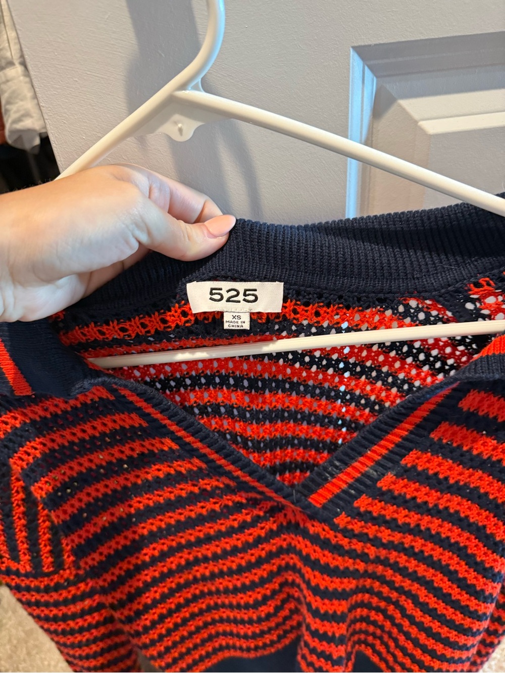525 America Striped V-Neck Collared Sweater - Red & Navy - Picture 2 of 3